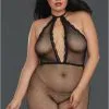 Combinaison Grande Taille Bodystocking Résille Decolleté Plongeant