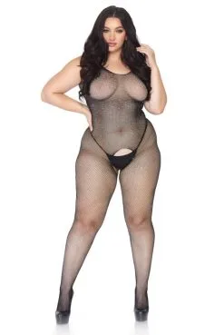 Combinaison Grande Taille Bodystocking Strass Sexy Chic Grande Ouverture