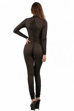 Combinaison Micro Résille Transparente Rayée à Zip Noire -SexToys Soldes combinaison micro resille transparente rayee a zip noire 2