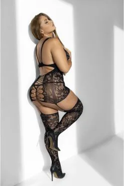 Combinaison Sexy Grande Taille Résille Florale Bas Résille