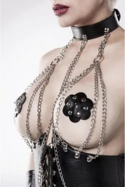 Corset Simili Cuir Chaines Ensemble 4 Pièces -SexToys Soldes corset simili cuir chaines ensemble 4 pieces 2