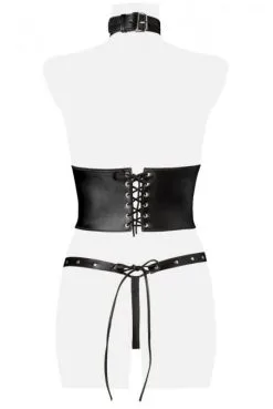 Corset Simili Cuir Chaines Ensemble 4 Pièces -SexToys Soldes corset simili cuir chaines ensemble 4 pieces 4