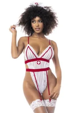 Costume Infirmière Sexy Body String Et Serre-Tête