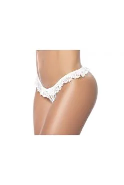 Culotte Ouverte Blanche à Froufrou En Dentelle -SexToys Soldes culotte ouverte blanche a froufrou en dentelle 2