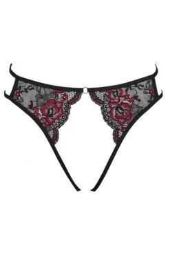 Culotte Ouverte Fine Dentelle Florale Rouge Et Noire -SexToys Soldes culotte ouverte fine dentelle florale rouge et noire 2