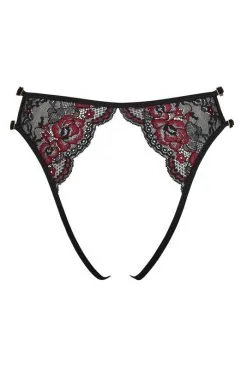 Culotte Ouverte Fine Dentelle Florale Rouge Et Noire -SexToys Soldes culotte ouverte fine dentelle florale rouge et noire 3