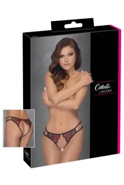 Culotte Ouverte Fine Dentelle Florale Rouge Et Noire -SexToys Soldes culotte ouverte fine dentelle florale rouge et noire 4
