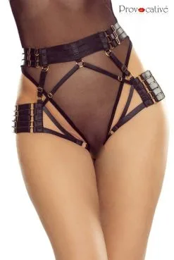 Culotte Ouverte Harnais Fetish Satiné Noir -SexToys Soldes culotte ouverte harnais fetish satine noir 2