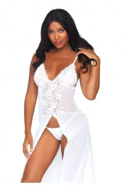 Déshabillé Blanc Long Fendu Transparent