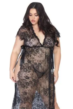 Déshabillé Chic Noir Transparent Grande Taille Kaften -SexToys Soldes deshabille chic noir transparent grande taille kaften 2