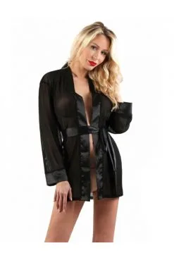 Déshabillé Effet Pailleté Et Satin Noir -SexToys Soldes deshabille effet paillete et satin noir 2