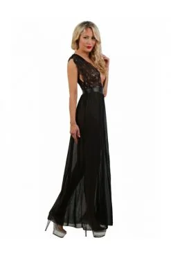 Déshabillé Long Noir Micro Résille Dentelle Bijou -SexToys Soldes deshabille long noir micro resille dentelle bijou 2