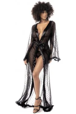 Déshabillé Long Sexy Chic Fine Résille Noire Transparente -SexToys Soldes deshabille long sexy chic fine resille noire transparente 4