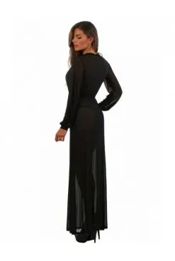 Déshabillé Long Transparent Noir Micro Résille -SexToys Soldes deshabille long transparent noir micro resille 2