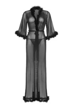 Déshabillé Transparent Long Marabou Noir -SexToys Soldes deshabille transparent long marabou noir 2