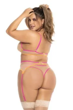 Ensemble 3 Pièces Transparent Finition Néon Fluo Grande Taille -SexToys Soldes ensemble 3 pieces transparent finition neon fluo grande taille 3