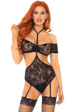 Ensemble Body Seins Nus Jarretelles Et Top Bandeau -SexToys Soldes ensemble body seins nus jarretelles et top bandeau 2