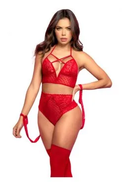 Ensemble Culotte String Taille Haute Rouge En Dentelle -SexToys Soldes ensemble culotte string taille haute rouge en dentelle 3