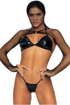 Ensemble Fetish Cagoule Résille Ensemble String Vinyl