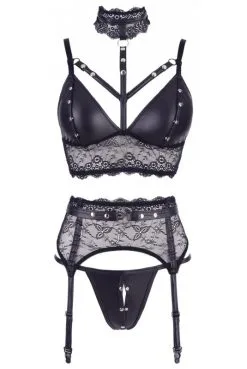 Ensemble Fetish Ouverts WetlLook Et Dentelle 3 Pièces -SexToys Soldes ensemble fetish ouverts wetllook et dentelle 3 pieces 6