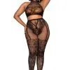 Ensemble Grande Taille Brassière Collants Effet Porte Jarretelles Bas