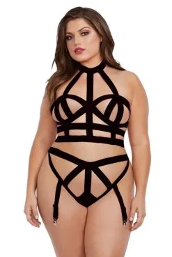 Ensemble Grande Taille Fétish Soutien Gorge Et Culotte Strappy Larges