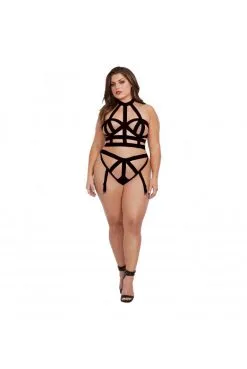 Ensemble Grande Taille Fétish Soutien Gorge Et Culotte Strappy Larges -SexToys Soldes ensemble grande taille fetish soutien gorge et culotte strappy larges 4