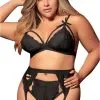 Ensemble Grande Taille Porte Jarretelles 3 Pièces Coeur Noir Dentelle