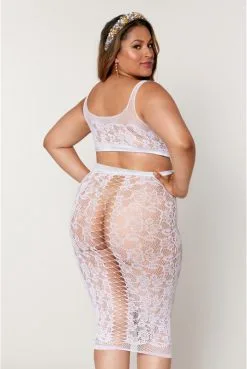 Ensemble Grande Taille Sexy Dentelle Brassière Résille Dentelle Jupe Longue Assortie