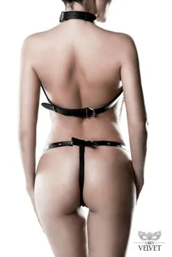 Ensemble Lingerie SM BDSM Simili Cuir Et Chaînes 3 Pièces -SexToys Soldes ensemble lingerie sm bdsm simili cuir et chaines 3 pieces 1
