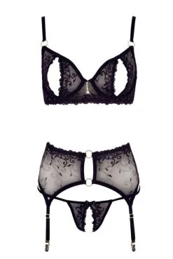 Ensemble Ouvert Dentelle Transparente Noire -SexToys Soldes ensemble ouvert dentelle transparente noire 2