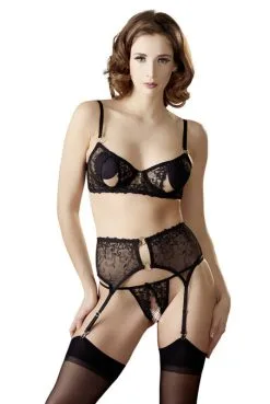 Ensemble Ouvert Dentelle Transparente Noire