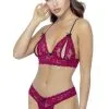 Ensemble Ouvert Soutien Gorge String Dentelle Rouge