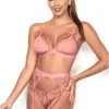 Ensemble Porte Jarretelles Sexy Chic 3 Pièces Rose Pâle