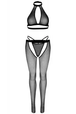 Ensemble Résille Strass Top String Collants Ouverts -SexToys Soldes ensemble resille strass top string collants ouverts 2
