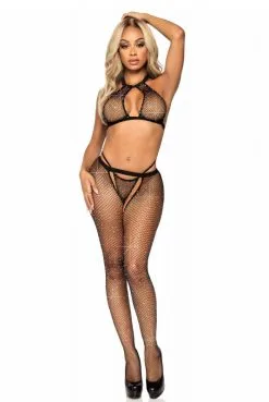 Ensemble Résille Strass Top String Collants Ouverts -SexToys Soldes ensemble resille strass top string collants ouverts 3