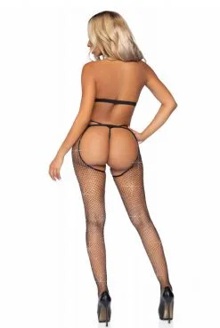 Ensemble Résille Strass Top String Collants Ouverts -SexToys Soldes ensemble resille strass top string collants ouverts 4