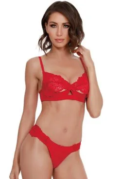Ensemble Rouge Microfibre Et Dentelle