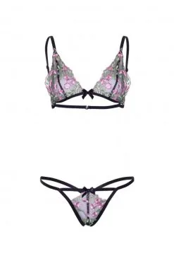 Ensemble Sexy Chic Soutien Gorge Transparent String Brodés Fleurs Noir -SexToys Soldes ensemble sexy chic soutien gorge transparent string brodes fleurs noir 4