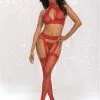 Ensemble Sexy Résille Rouge 3 Pièces