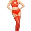 Ensemble Top Brassière Et Collant Ouvert Rouge