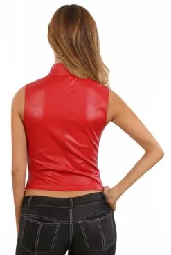 Gilet Rouge Col Montant Simili Cuir -SexToys Soldes gilet rouge col montant simili cuir 2