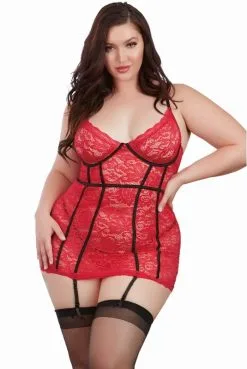 Guêpière Grande Taille Rouge Rubis Dentelle à Armatures -SexToys Soldes guepiere grande taille rouge rubis dentelle a armatures 2