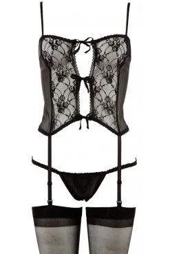 Guêpière Noire Culotte Résille Et Bas Inclus -SexToys Soldes guepiere noire culotte resille et bas inclus 2