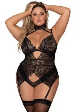 Guêpière Noire Jarretelles Ajustables Grande Taille