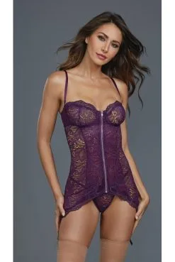 Guépière Prune Avec Zip Et Jarretières -SexToys Soldes guepiere prune avec zip et jarretieres 3