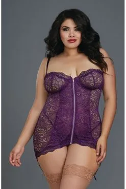 Guépière Prune Grande Taille Avec Zip Et Jarretières -SexToys Soldes guepiere prune grande taille avec zip et jarretieres 3