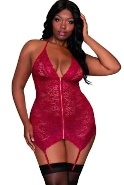 Guêpière Rouge Grande Taille ZiP Devant