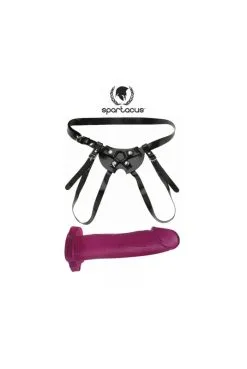 Harnais Caoutchouc Et Gode Rose 17,5 Cm