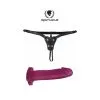 Harnais Cuir Et Gode Rose 17,5 Cm